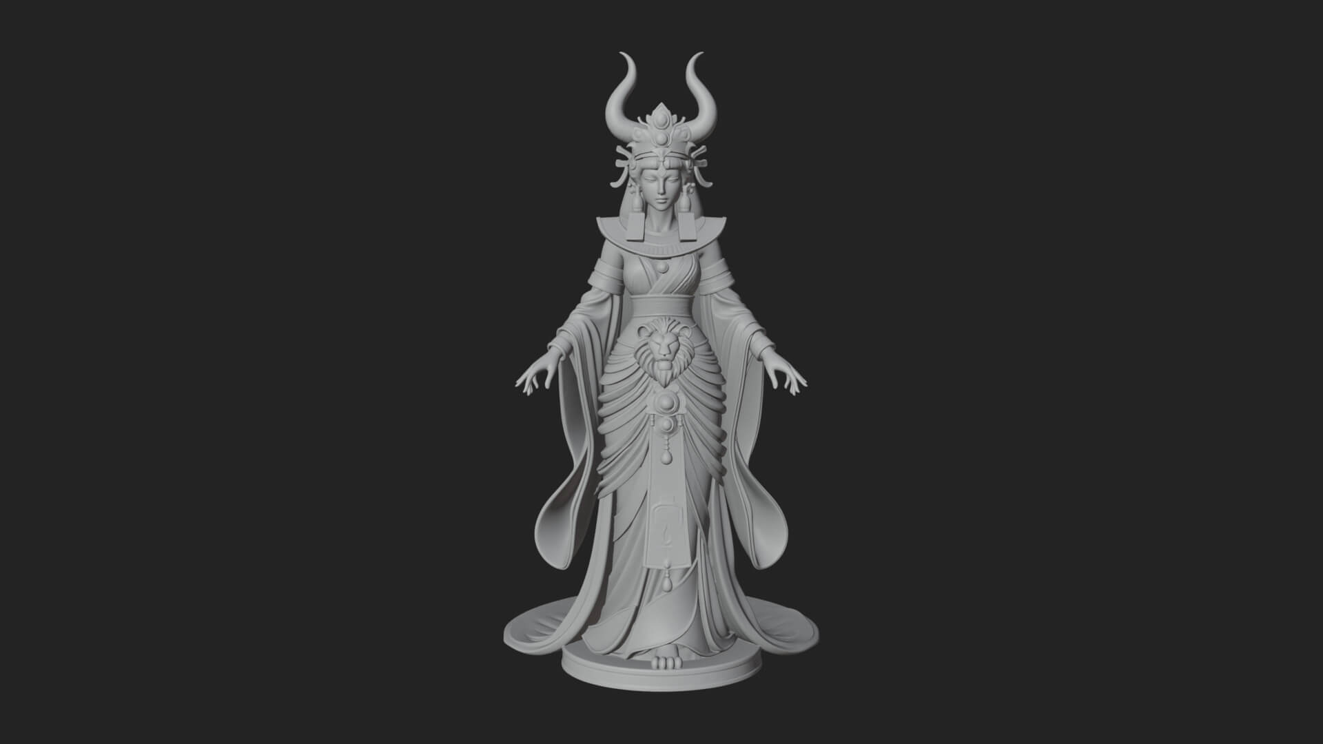 Horned Sun Crown Goddess Statue Design 5 3D Print Model 3D Model