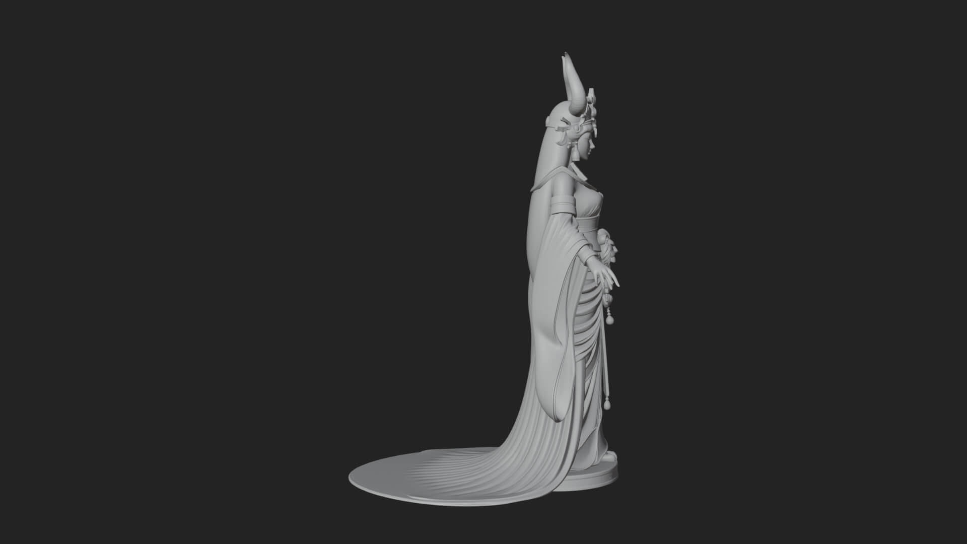 Horned Sun Crown Goddess Statue Design 5 3D Print Model 3D Model