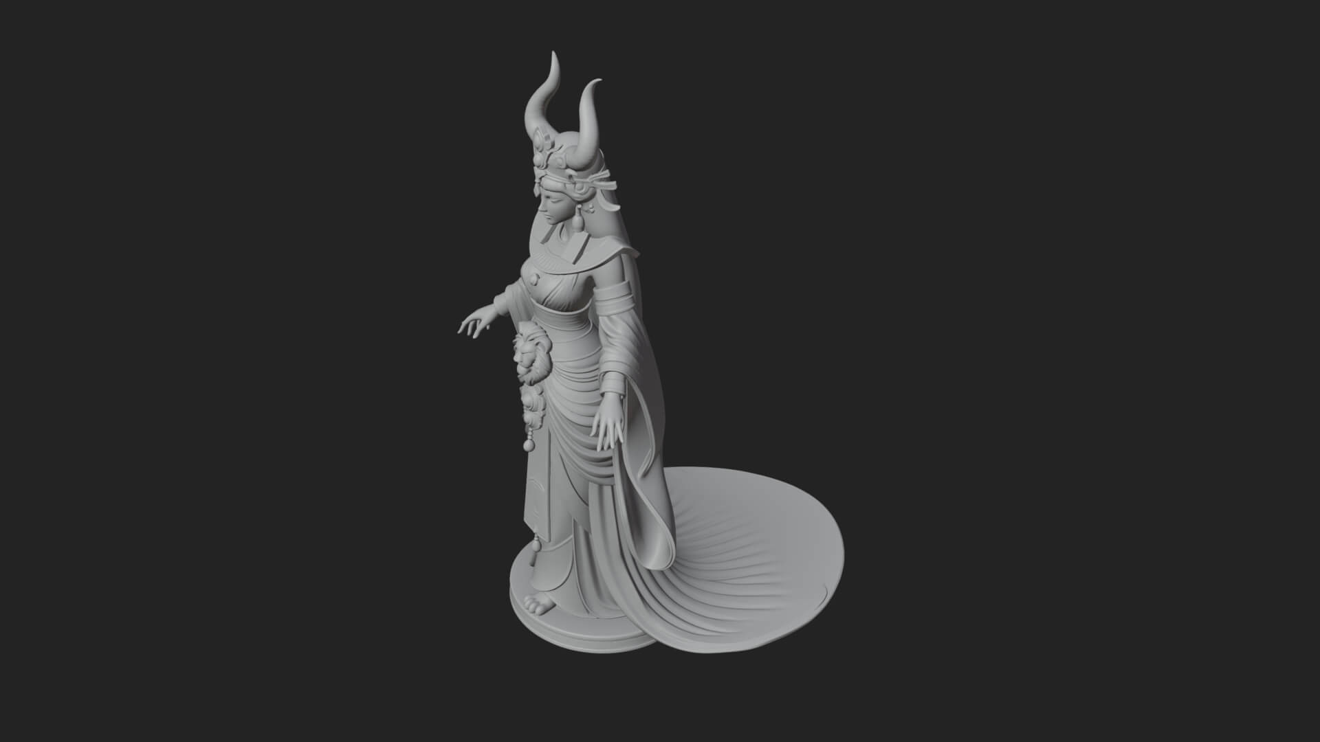 Horned Sun Crown Goddess Statue Design 5 3D Print Model 3D Model