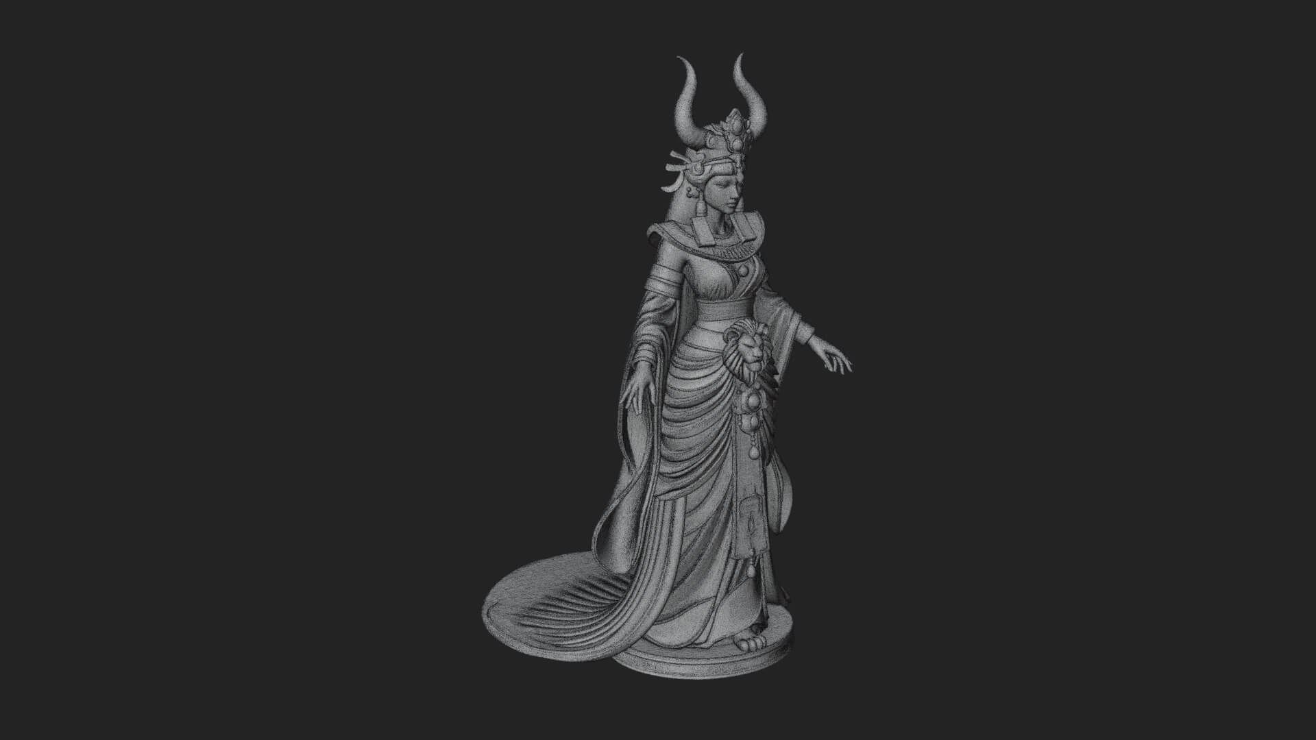 Horned Sun Crown Goddess Statue Design 5 3D Print Model 3D Model