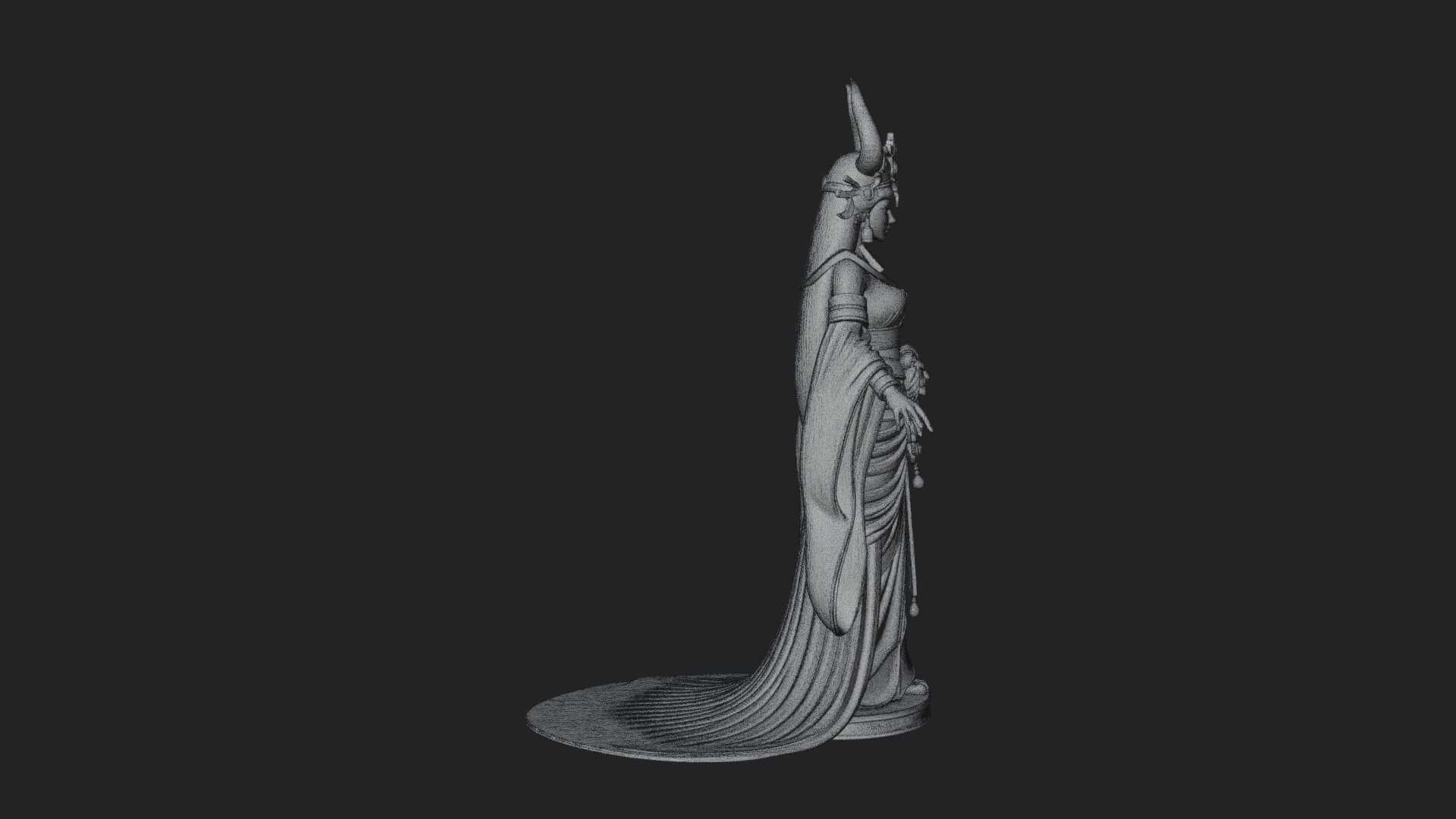 Horned Sun Crown Goddess Statue Design 5 3D Print Model 3D Model