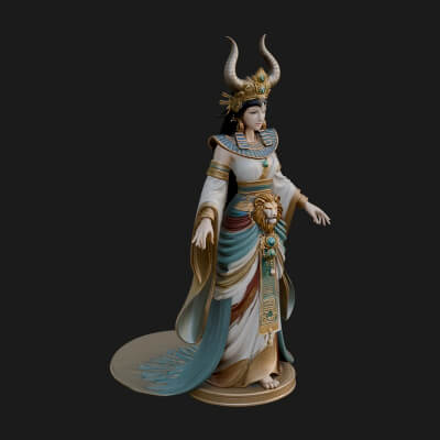 Horned Sun Crown Goddess Statue Design 5 3D Print Model