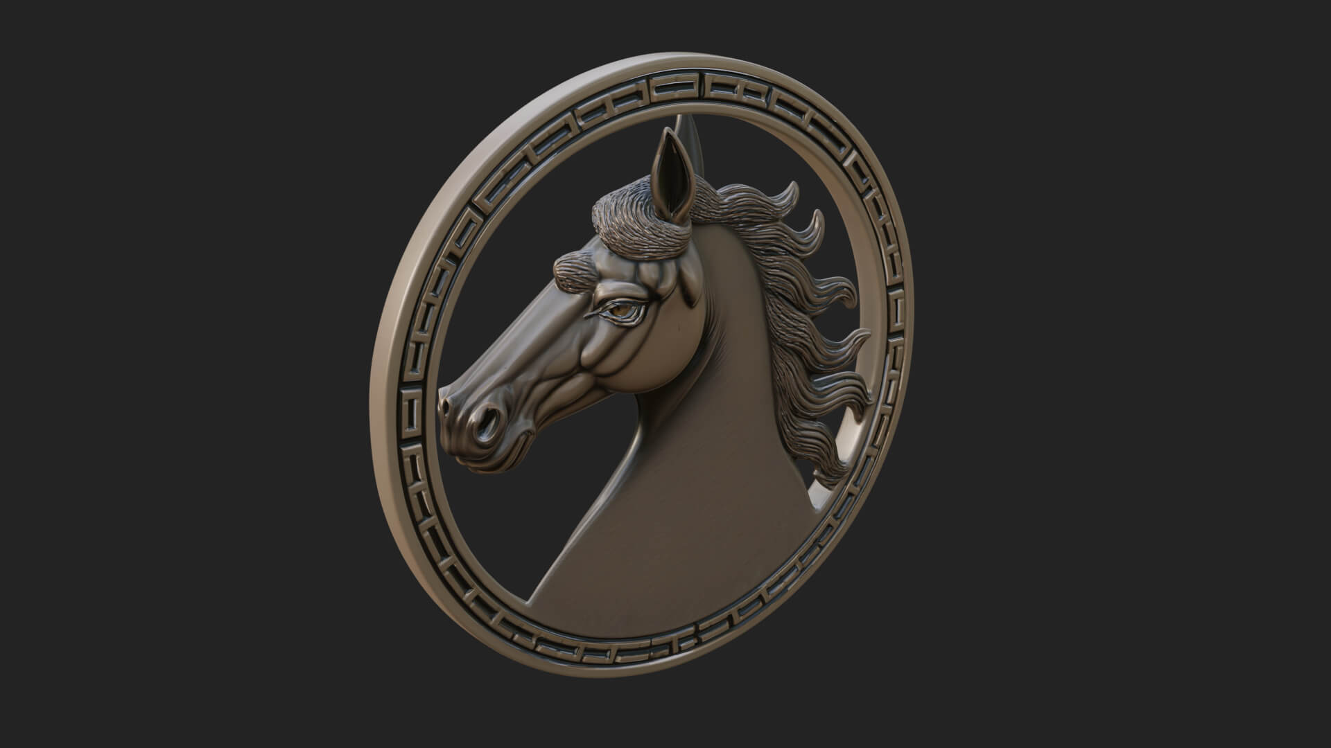 Horse Head Oval Relief Plaque Design 1 3D Print Model 3D Model