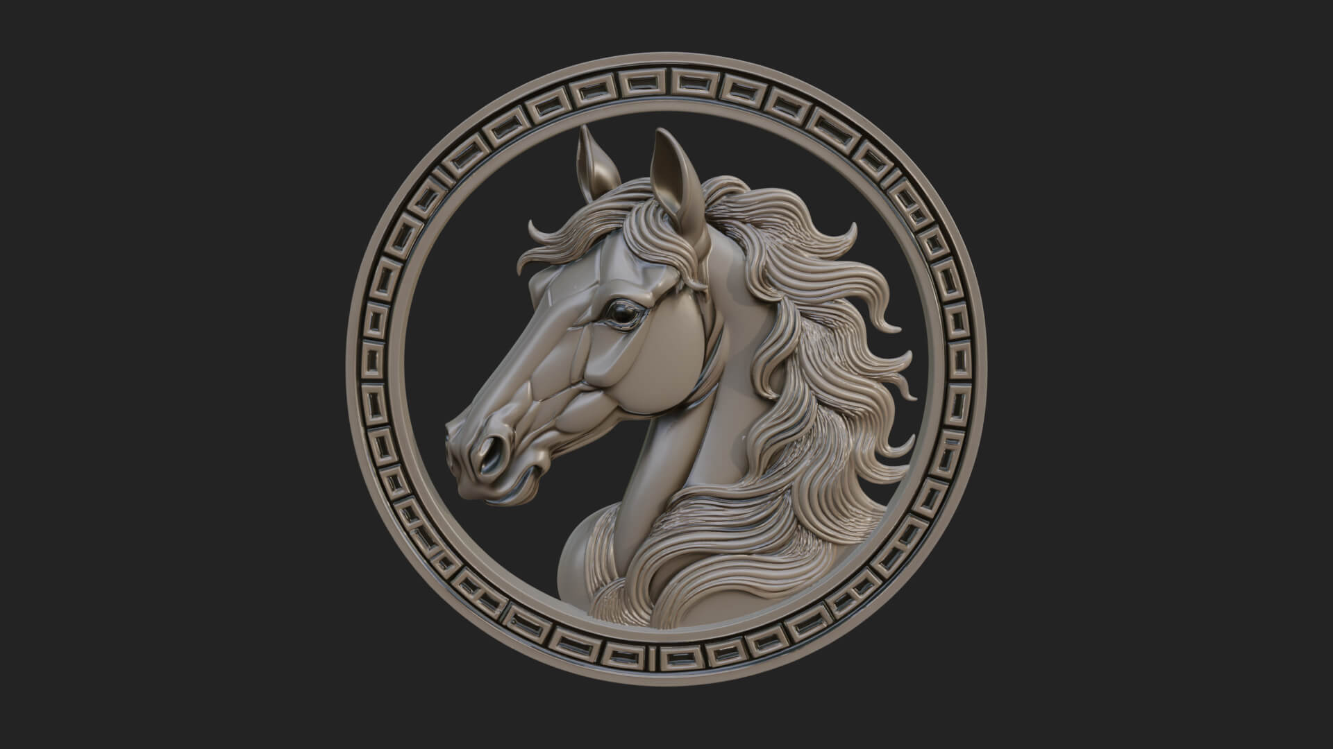 Horse Head Oval Relief Plaque Design 3 3D Print Model 3D Model