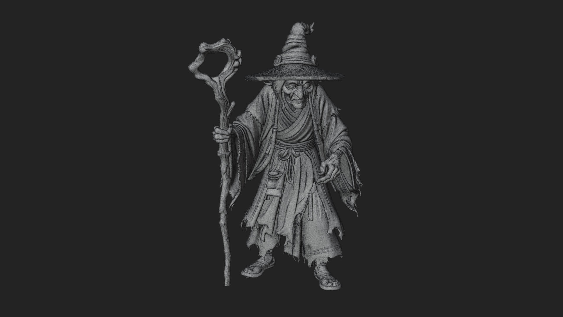 Hunched Hag Sorcerer Statue Design 10 3D Print Model 3D Model