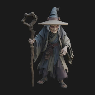 Hunched Hag Sorcerer Statue Design 10 3D Print Model