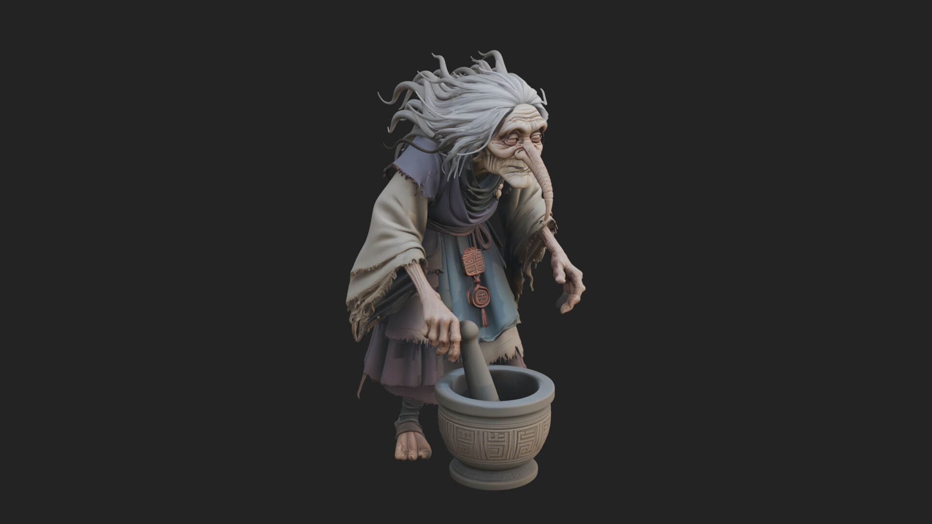 Hunched Hag Sorcerer Statue Design 11 3D Print Model 3D Model