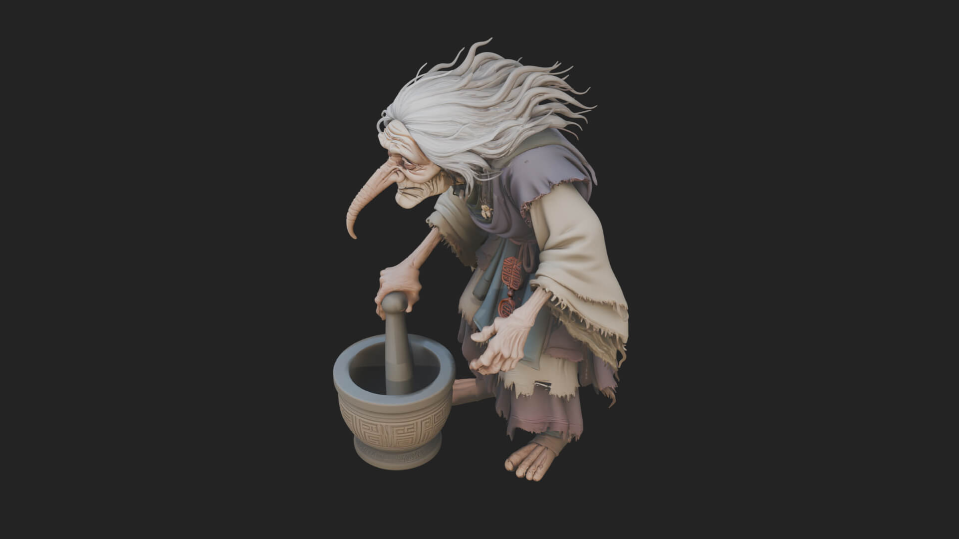 Hunched Hag Sorcerer Statue Design 11 3D Print Model 3D Model