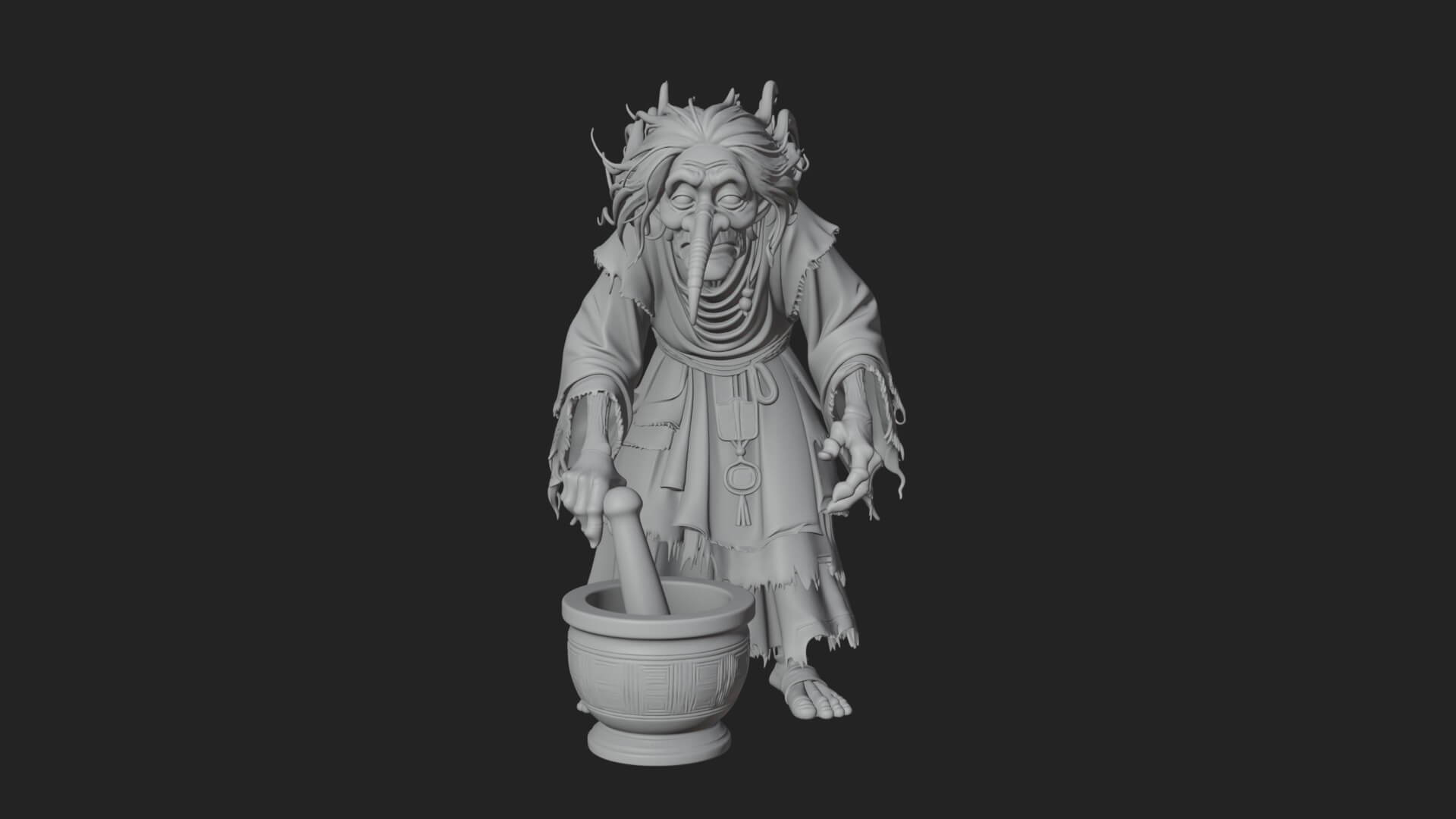 Hunched Hag Sorcerer Statue Design 11 3D Print Model 3D Model