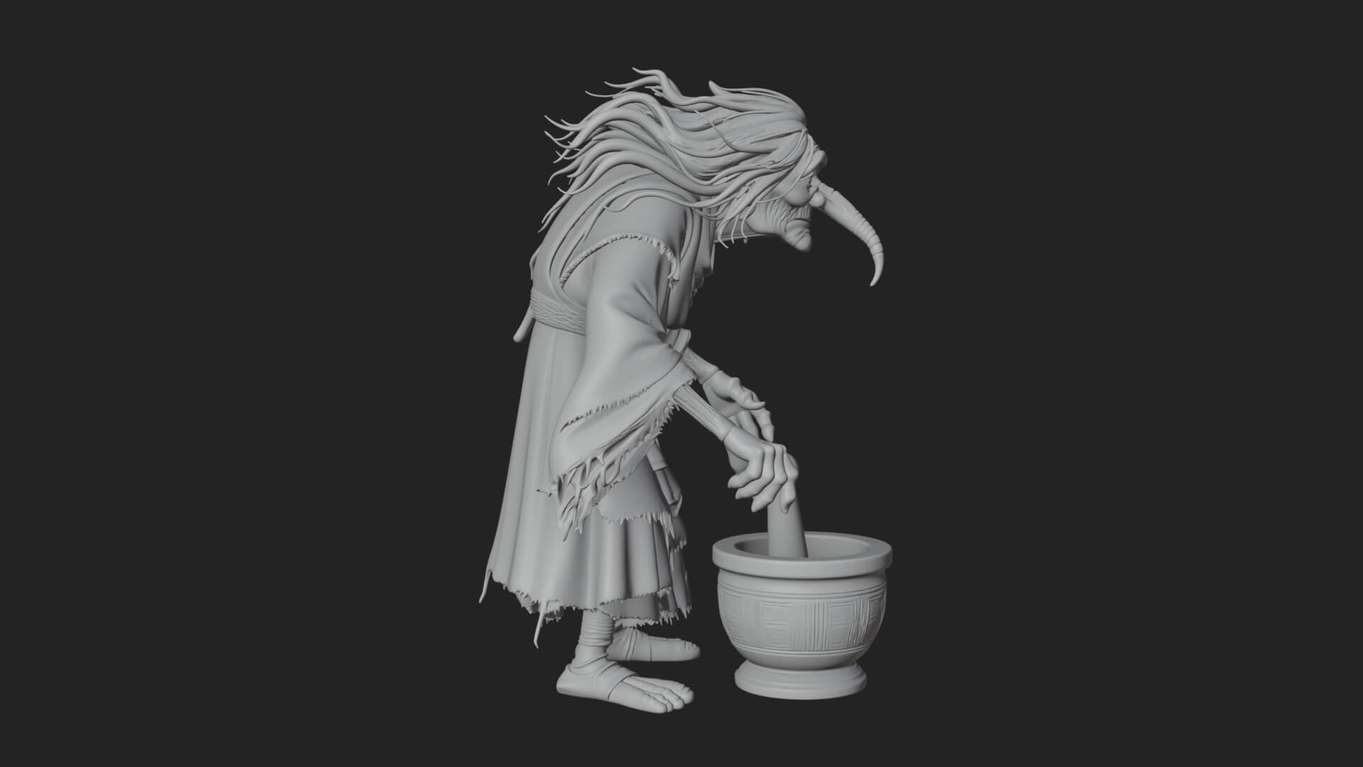 Hunched Hag Sorcerer Statue Design 11 3D Print Model 3D Model