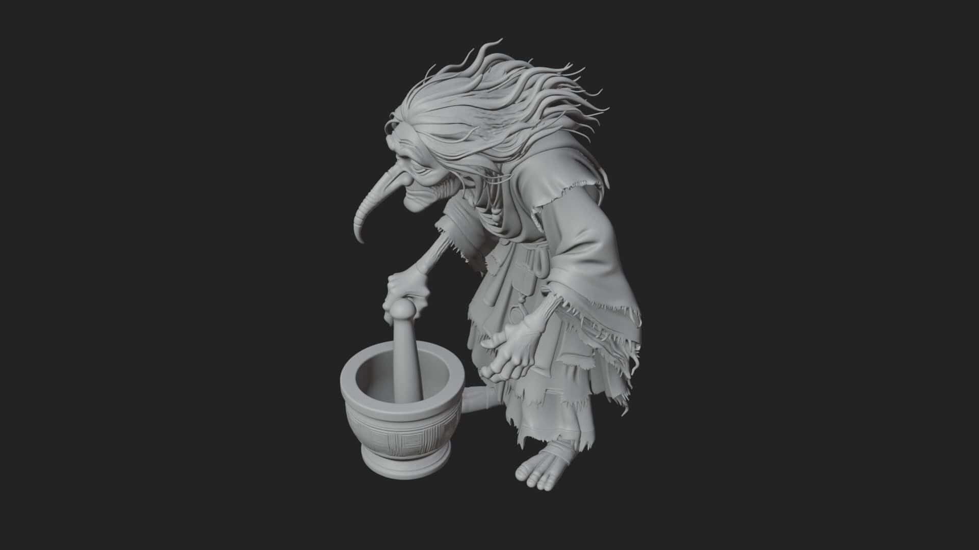 Hunched Hag Sorcerer Statue Design 11 3D Print Model 3D Model