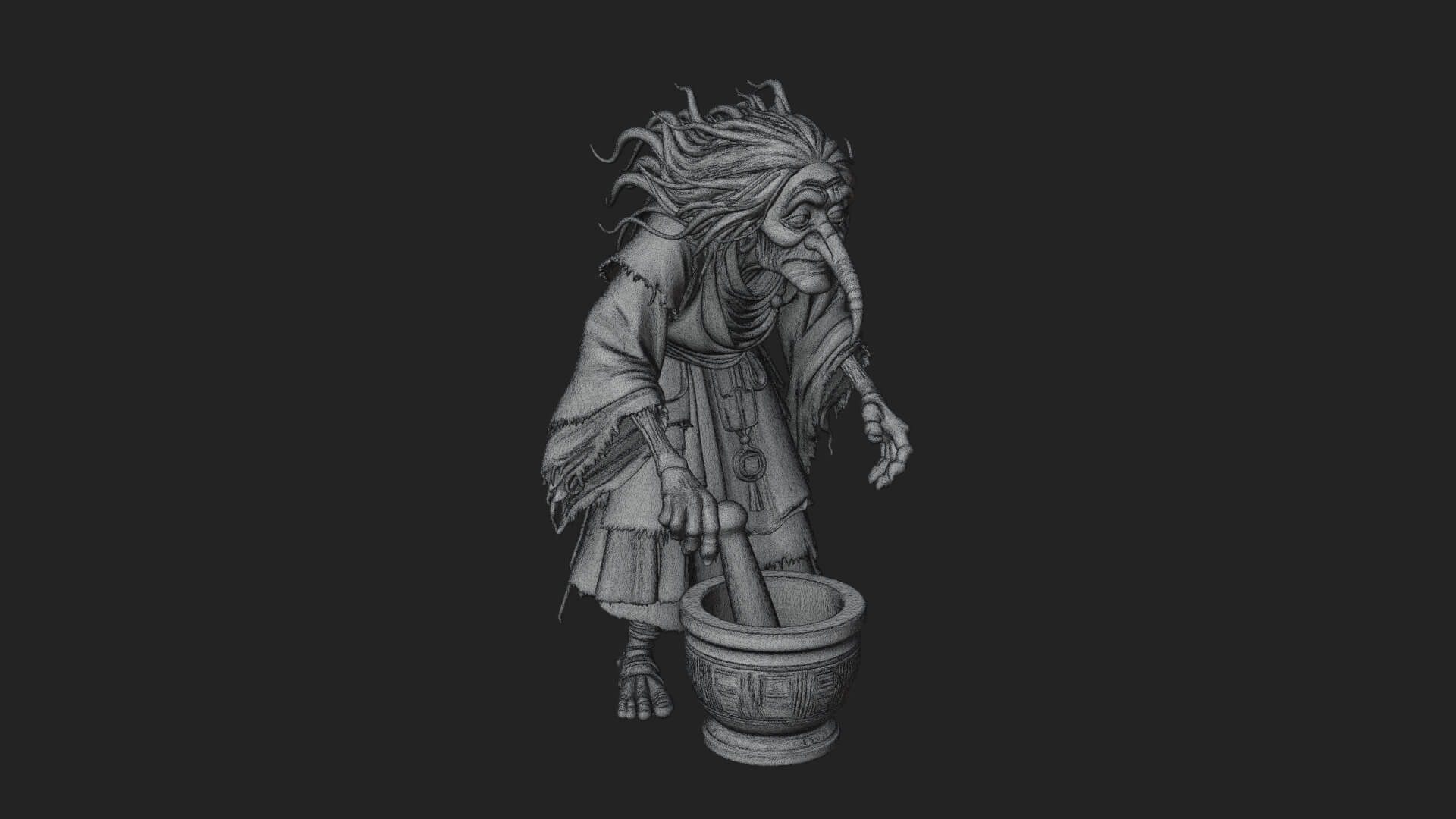 Hunched Hag Sorcerer Statue Design 11 3D Print Model 3D Model
