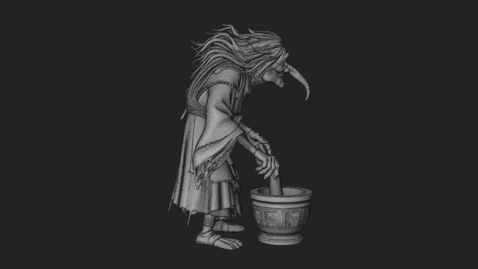 Hunched Hag Sorcerer Statue Design 11 3D Print Model 3D Model
