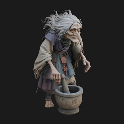 Hunched Hag Sorcerer Statue Design 11 3D Print Model