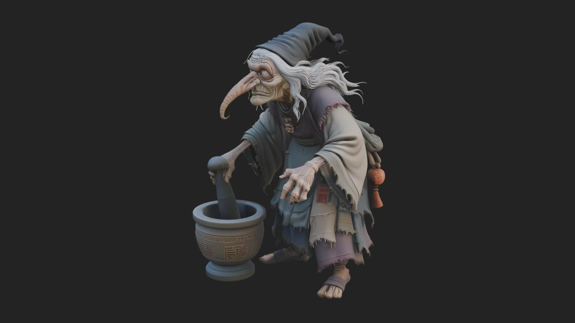 Hunched Hag Sorcerer Statue Design 12 3D Print Model 3D Model