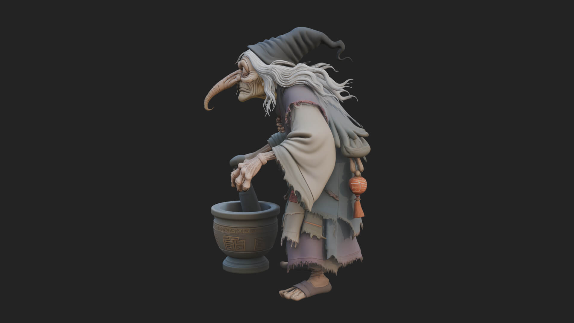 Hunched Hag Sorcerer Statue Design 12 3D Print Model 3D Model