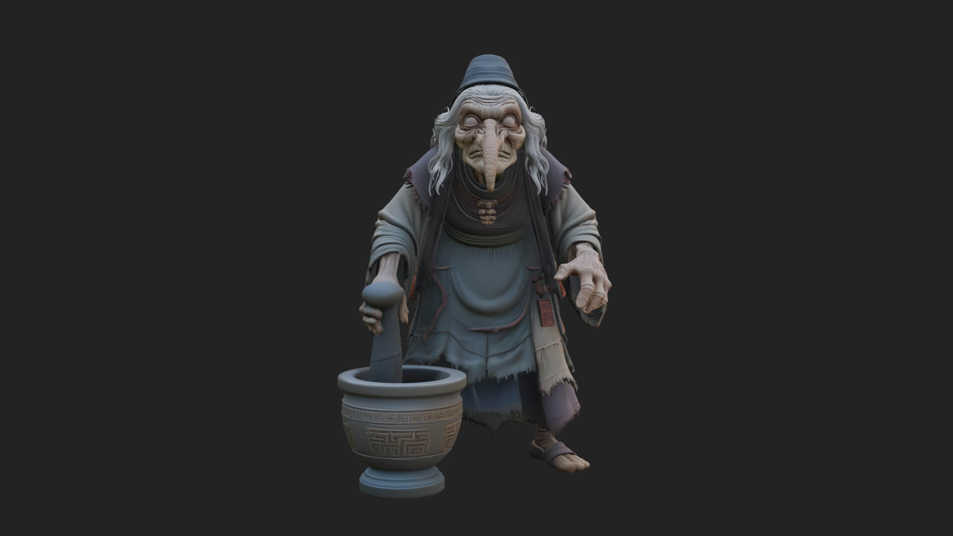 Hunched Hag Sorcerer Statue Design 12 3D Print Model 3D Model
