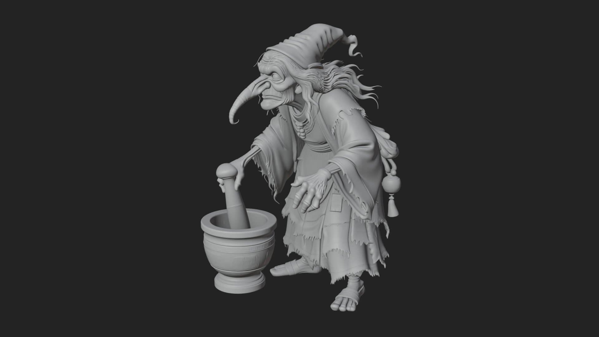 Hunched Hag Sorcerer Statue Design 12 3D Print Model 3D Model
