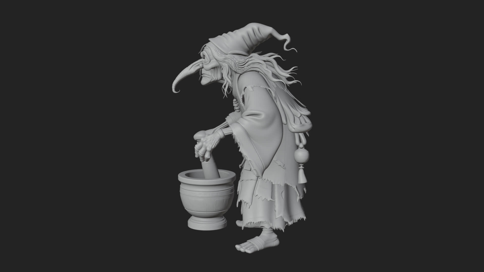 Hunched Hag Sorcerer Statue Design 12 3D Print Model 3D Model
