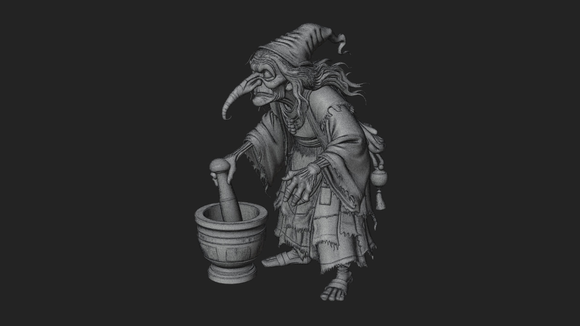 Hunched Hag Sorcerer Statue Design 12 3D Print Model 3D Model