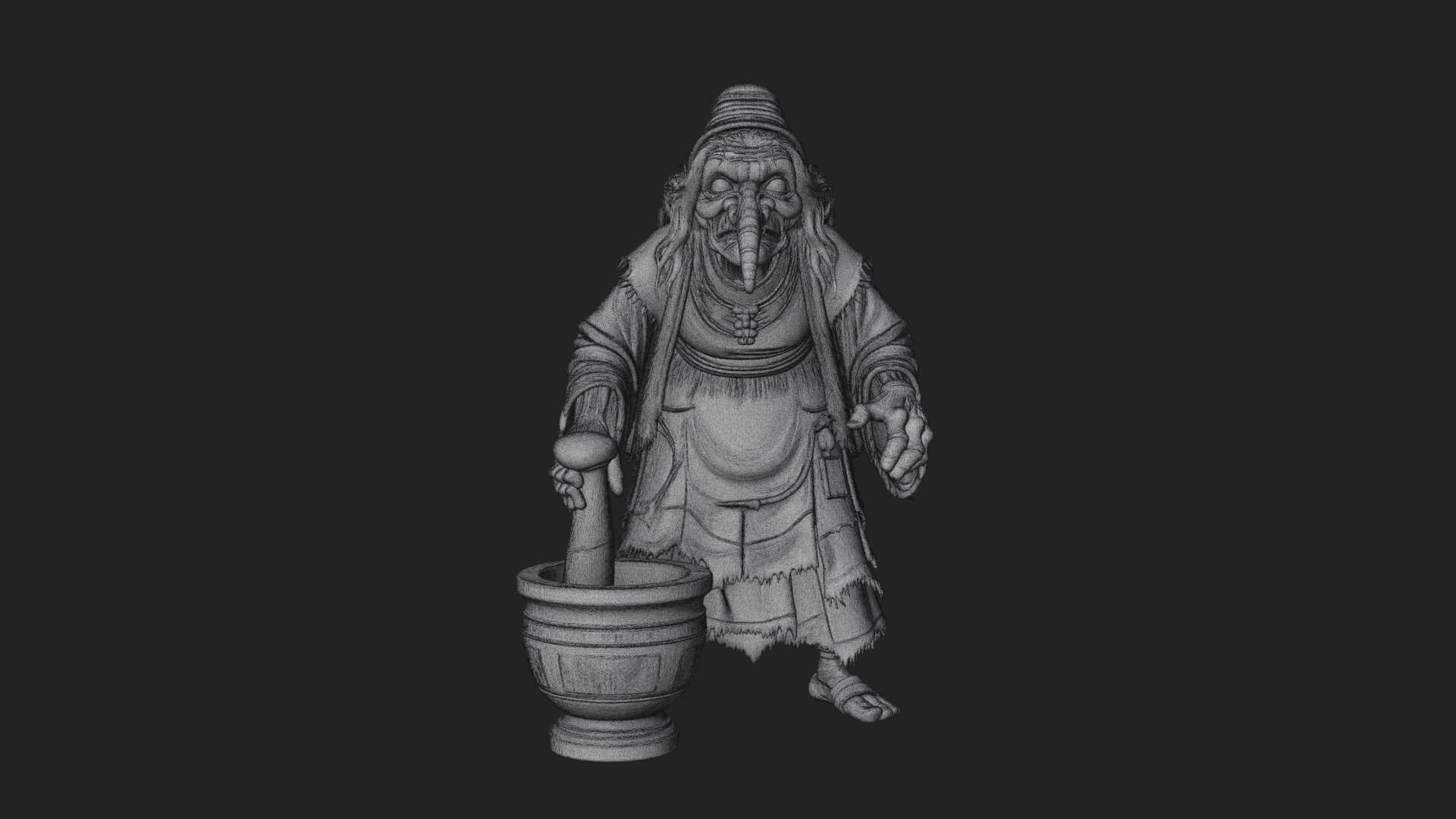 Hunched Hag Sorcerer Statue Design 12 3D Print Model 3D Model