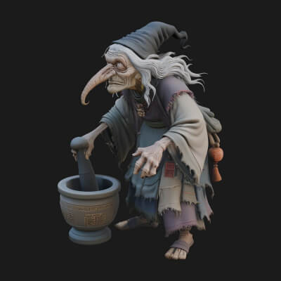 Hunched Hag Sorcerer Statue Design 12 3D Print Model