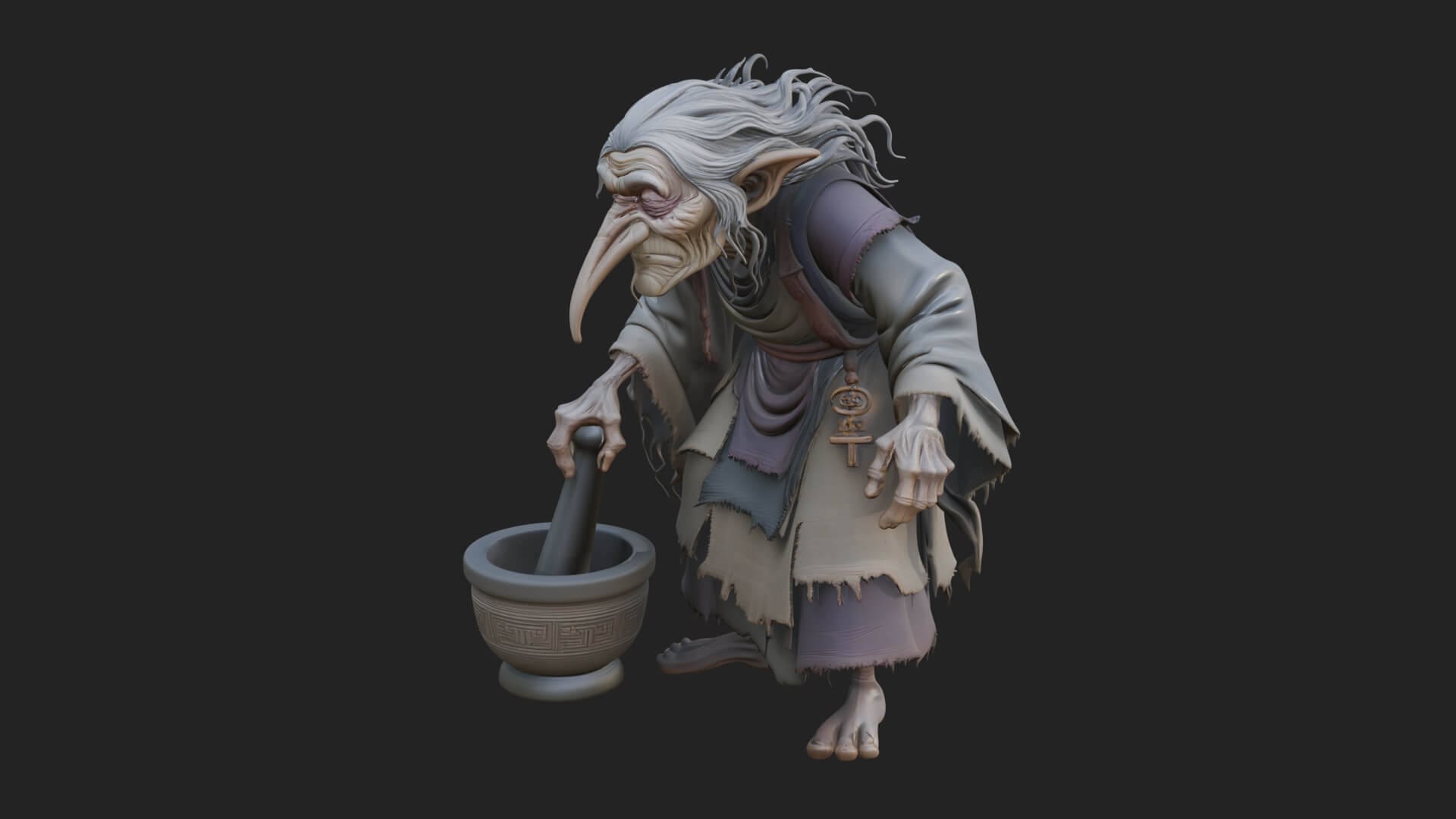 Hunched Hag Sorcerer Statue Design 13 3D Print Model 3D Model