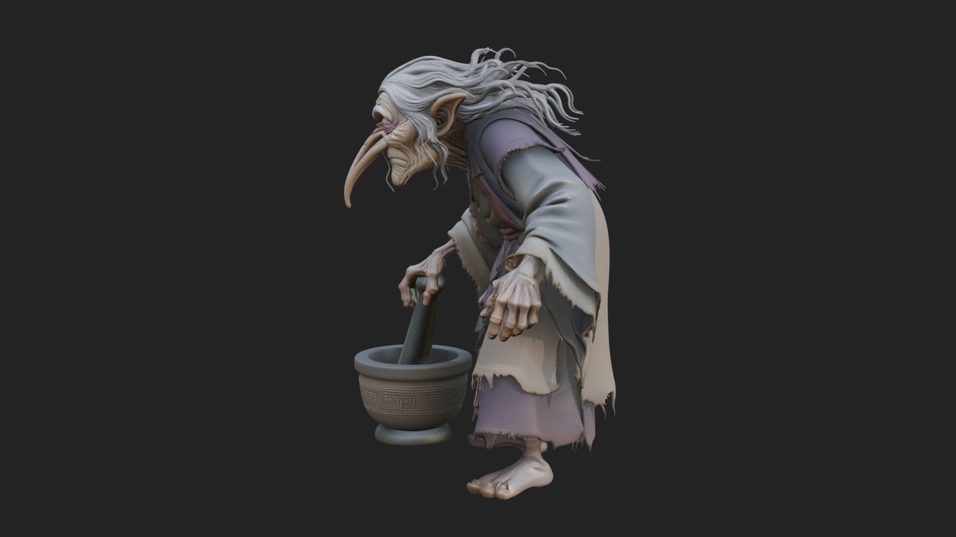 Hunched Hag Sorcerer Statue Design 13 3D Print Model 3D Model