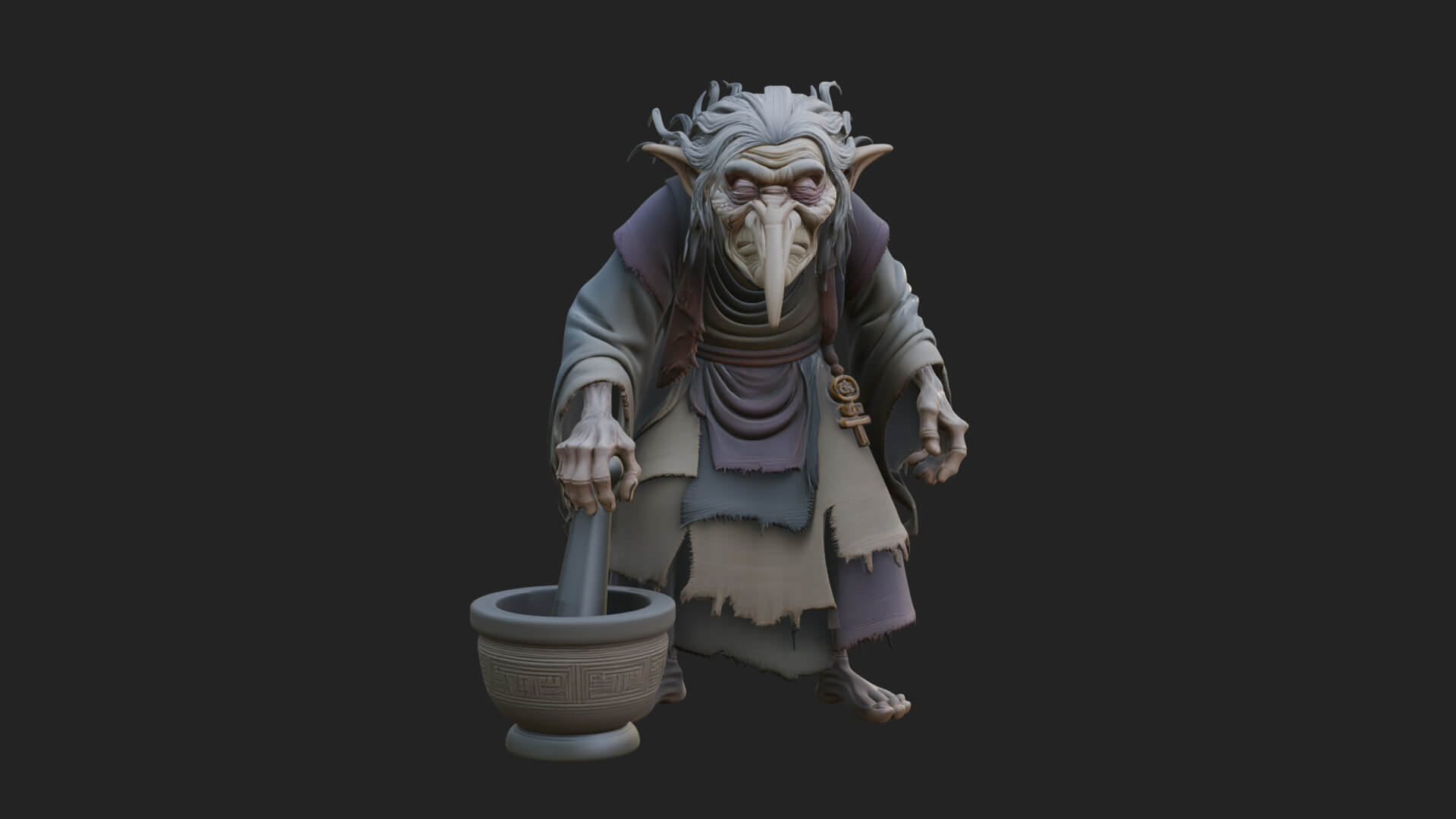 Hunched Hag Sorcerer Statue Design 13 3D Print Model 3D Model
