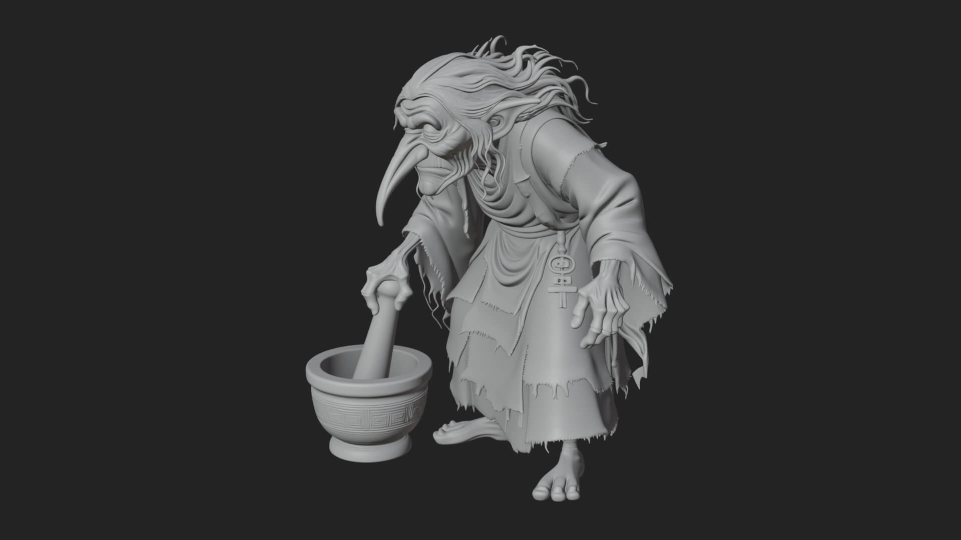 Hunched Hag Sorcerer Statue Design 13 3D Print Model 3D Model