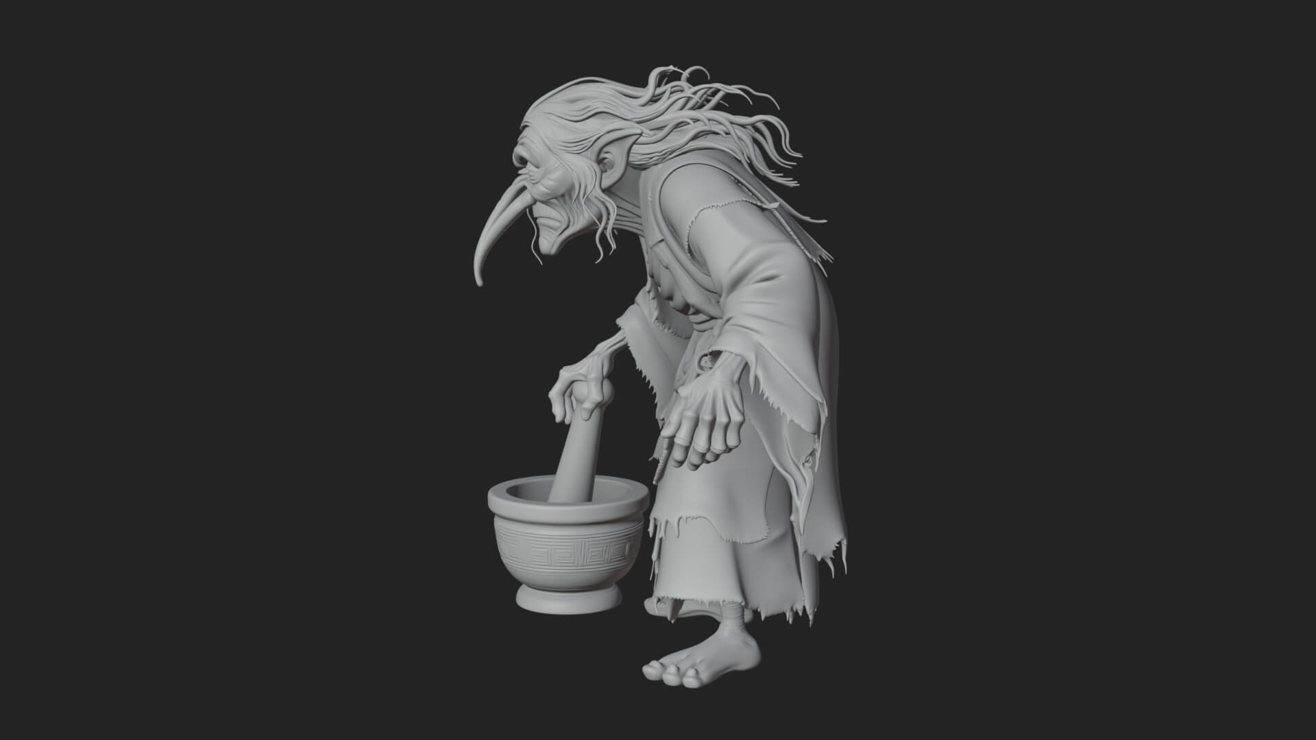 Hunched Hag Sorcerer Statue Design 13 3D Print Model 3D Model