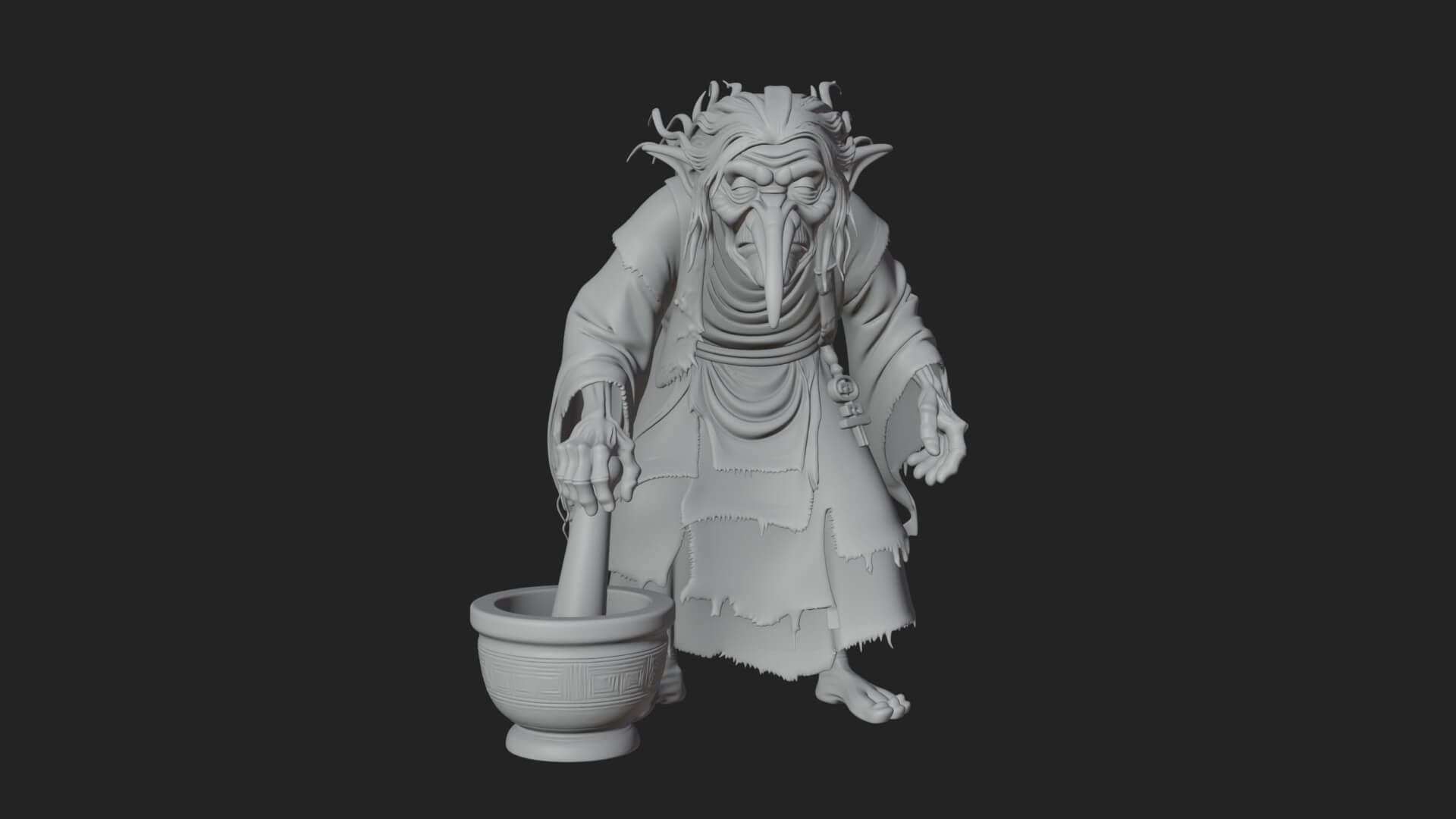 Hunched Hag Sorcerer Statue Design 13 3D Print Model 3D Model