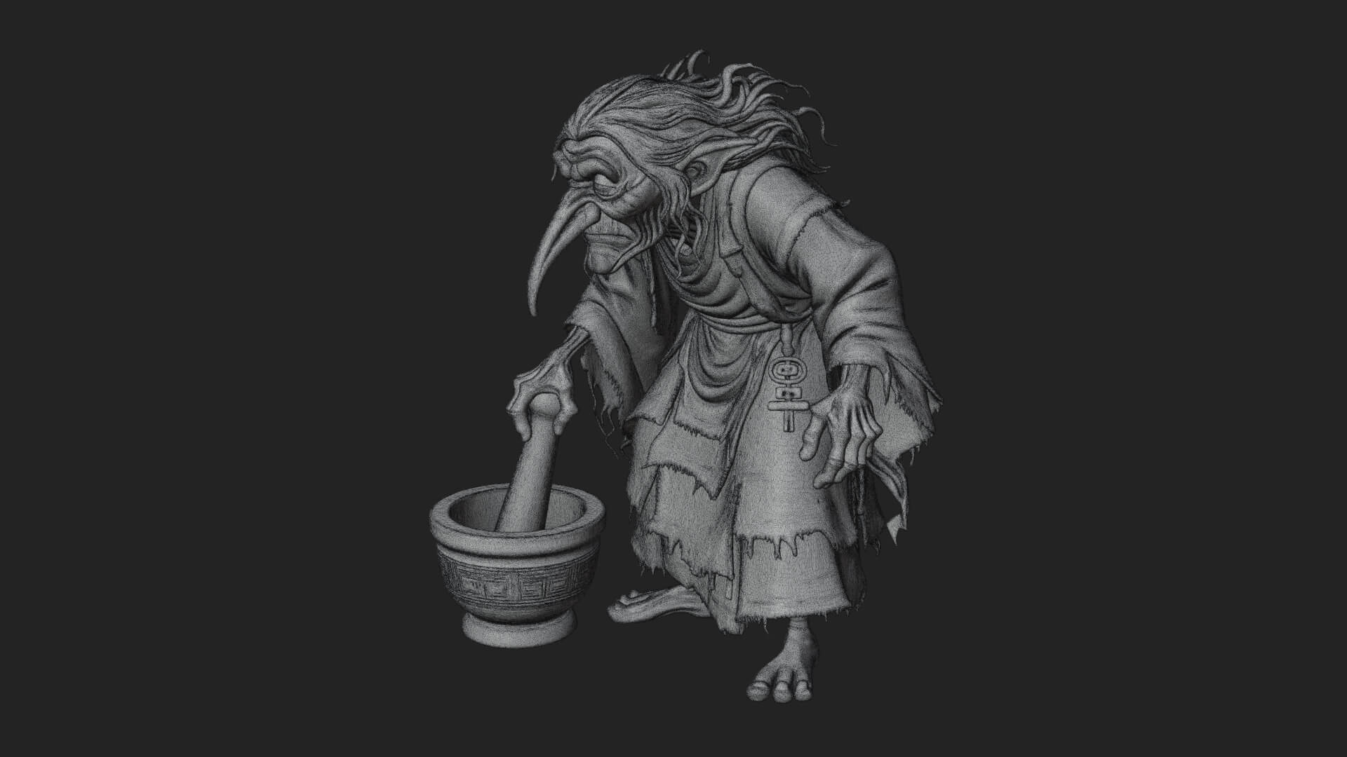 Hunched Hag Sorcerer Statue Design 13 3D Print Model 3D Model