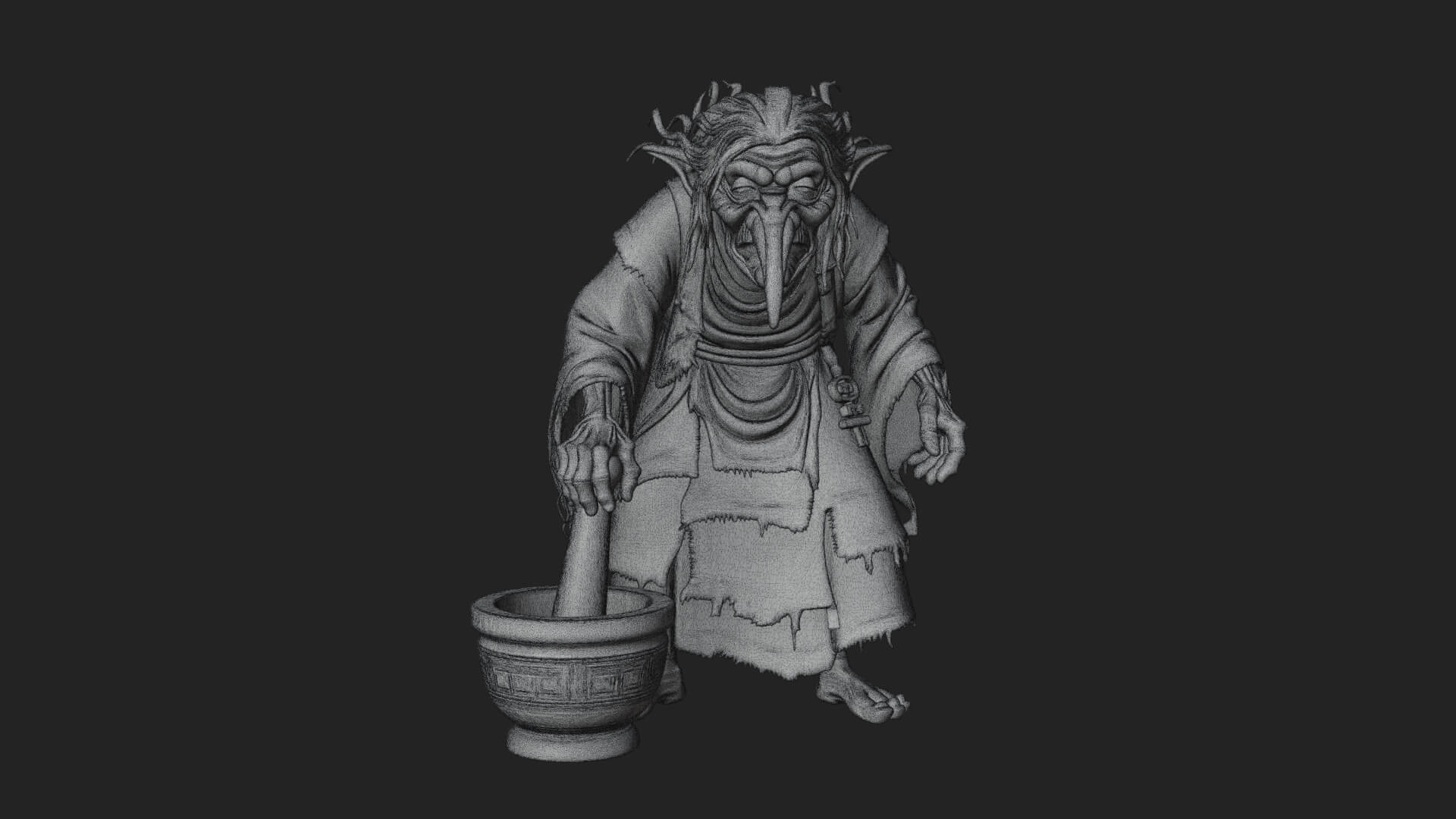 Hunched Hag Sorcerer Statue Design 13 3D Print Model 3D Model