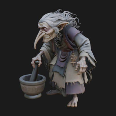 Hunched Hag Sorcerer Statue Design 13 3D Print Model