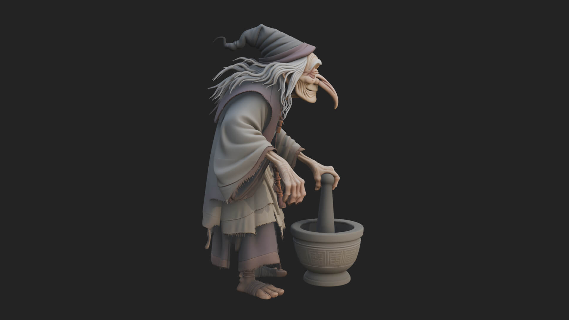 Hunched Hag Sorcerer Statue Design 14 3D Print Model 3D Model