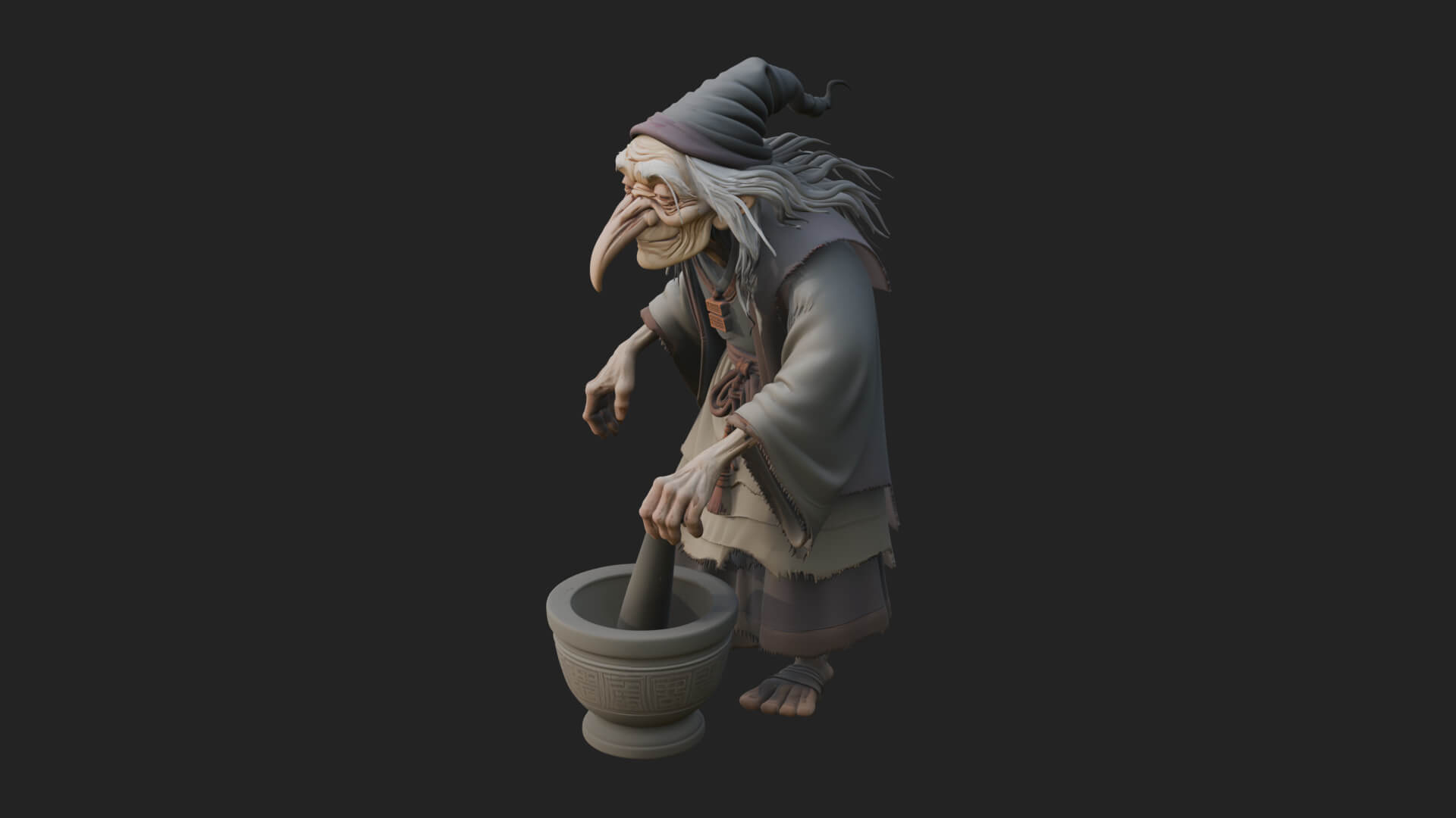 Hunched Hag Sorcerer Statue Design 14 3D Print Model 3D Model
