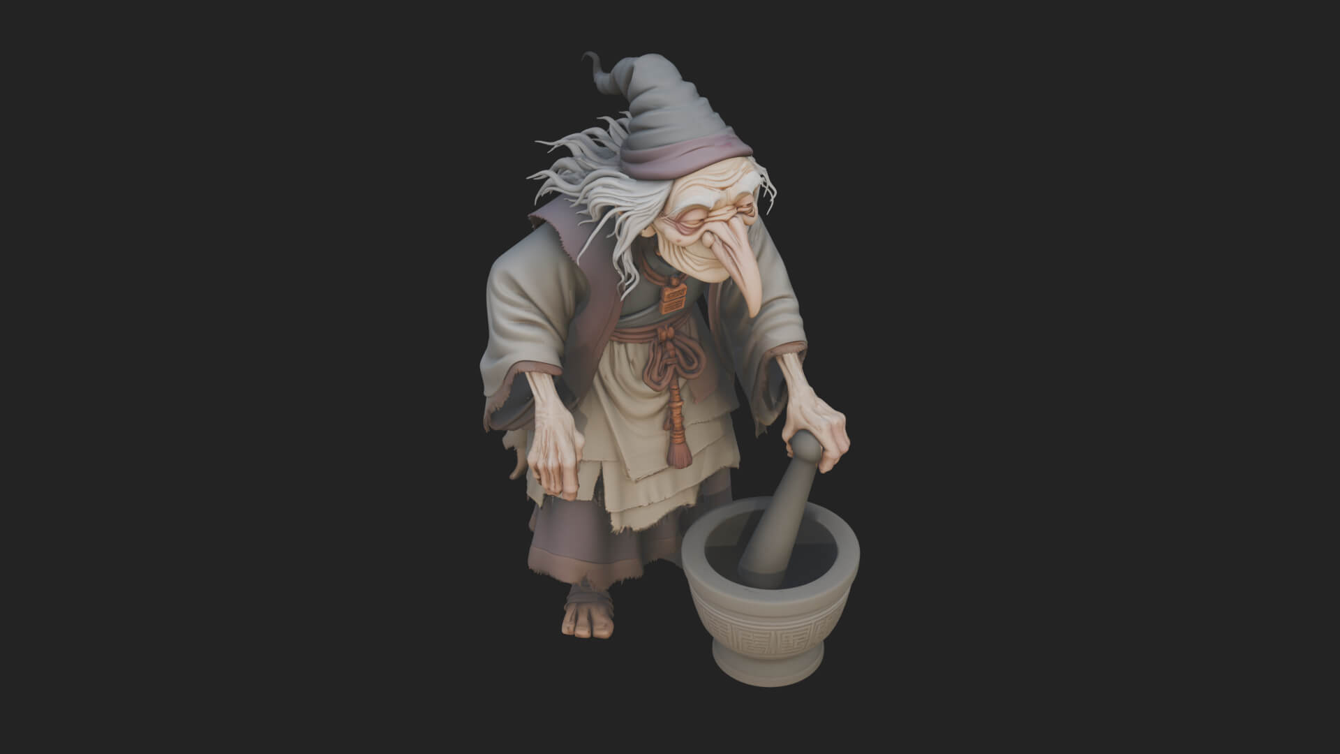 Hunched Hag Sorcerer Statue Design 14 3D Print Model 3D Model