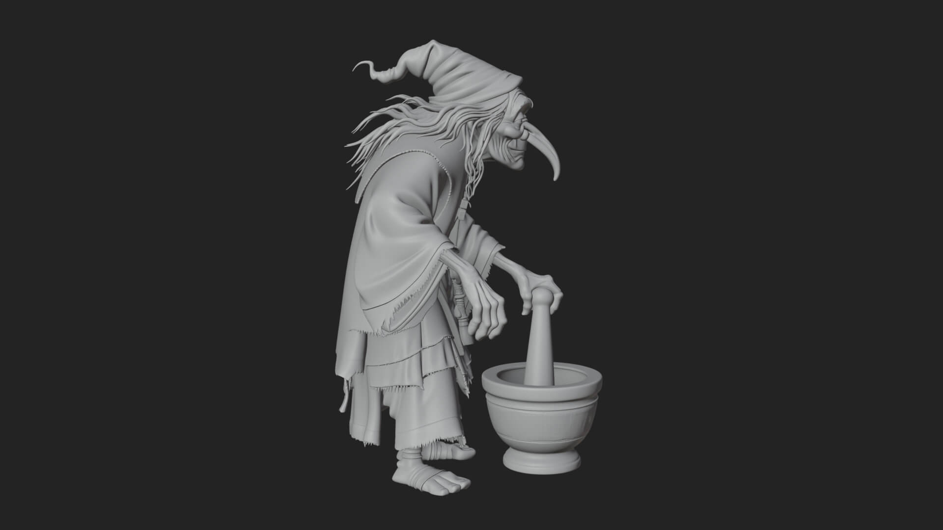 Hunched Hag Sorcerer Statue Design 14 3D Print Model 3D Model