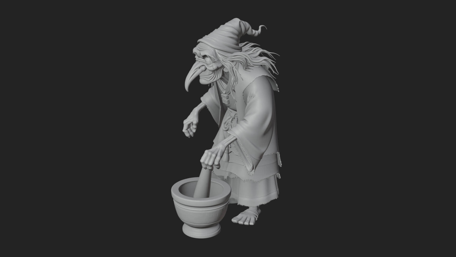 Hunched Hag Sorcerer Statue Design 14 3D Print Model 3D Model