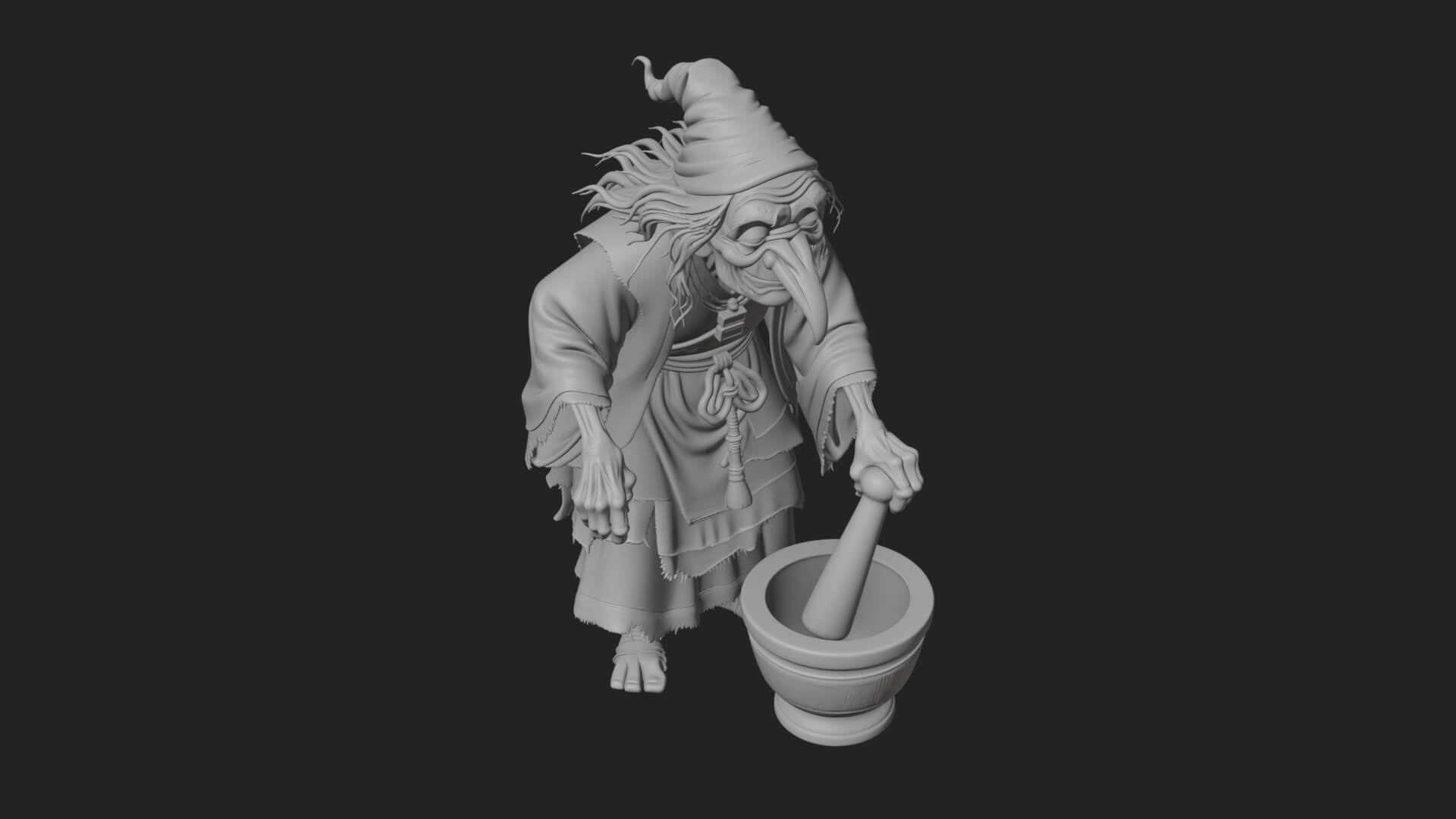 Hunched Hag Sorcerer Statue Design 14 3D Print Model 3D Model