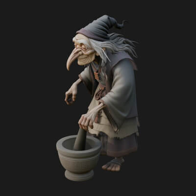 Hunched Hag Sorcerer Statue Design 14 3D Print Model