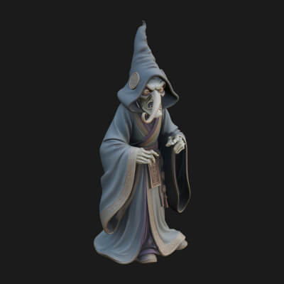 Hunched Hag Sorcerer Statue Design 2 3D Print Model