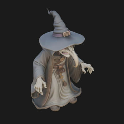 Hunched Hag Sorcerer Statue Design 3 3D Print Model
