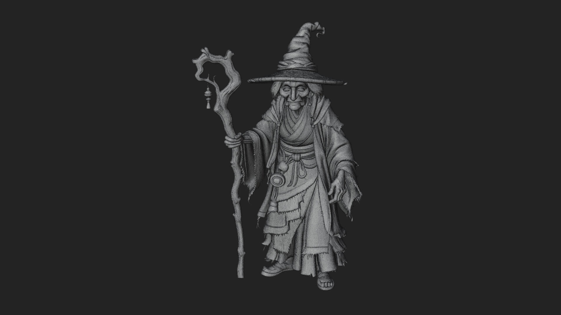 Hunched Hag Sorcerer Statue Design 4 3D Print Model 3D Model