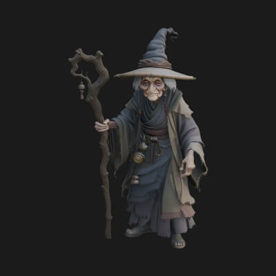 Hunched Hag Sorcerer Statue Design 4 3D Print Model