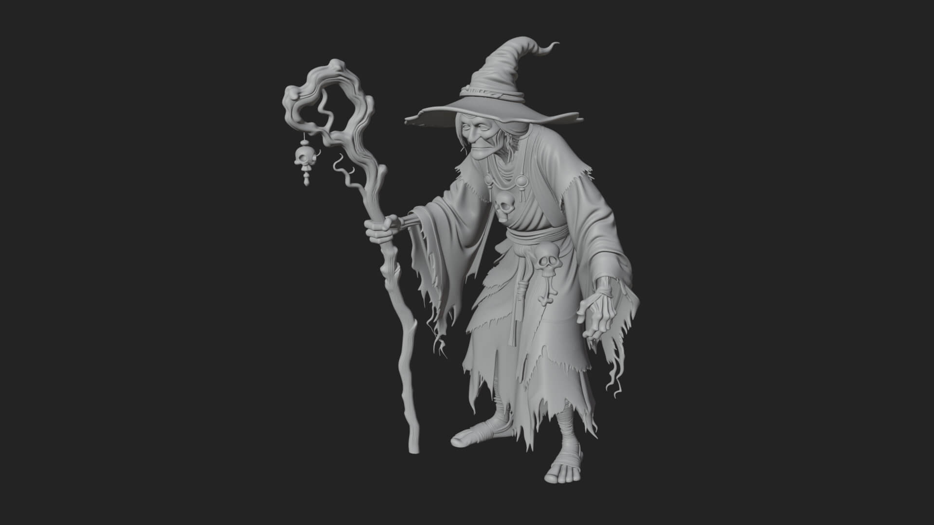 Hunched Hag Sorcerer Statue Design 5 3D Print Model 3D Model