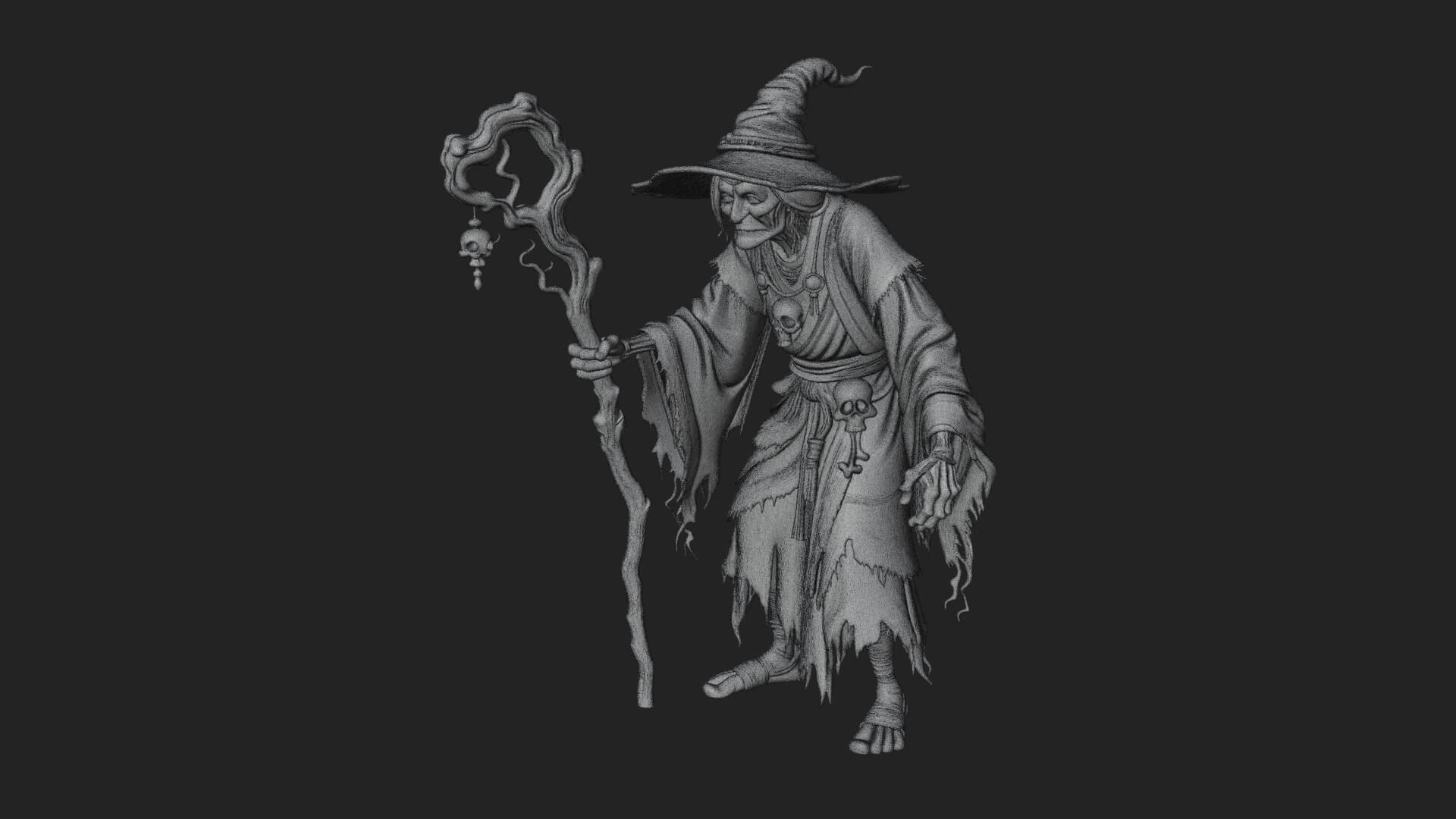 Hunched Hag Sorcerer Statue Design 5 3D Print Model 3D Model