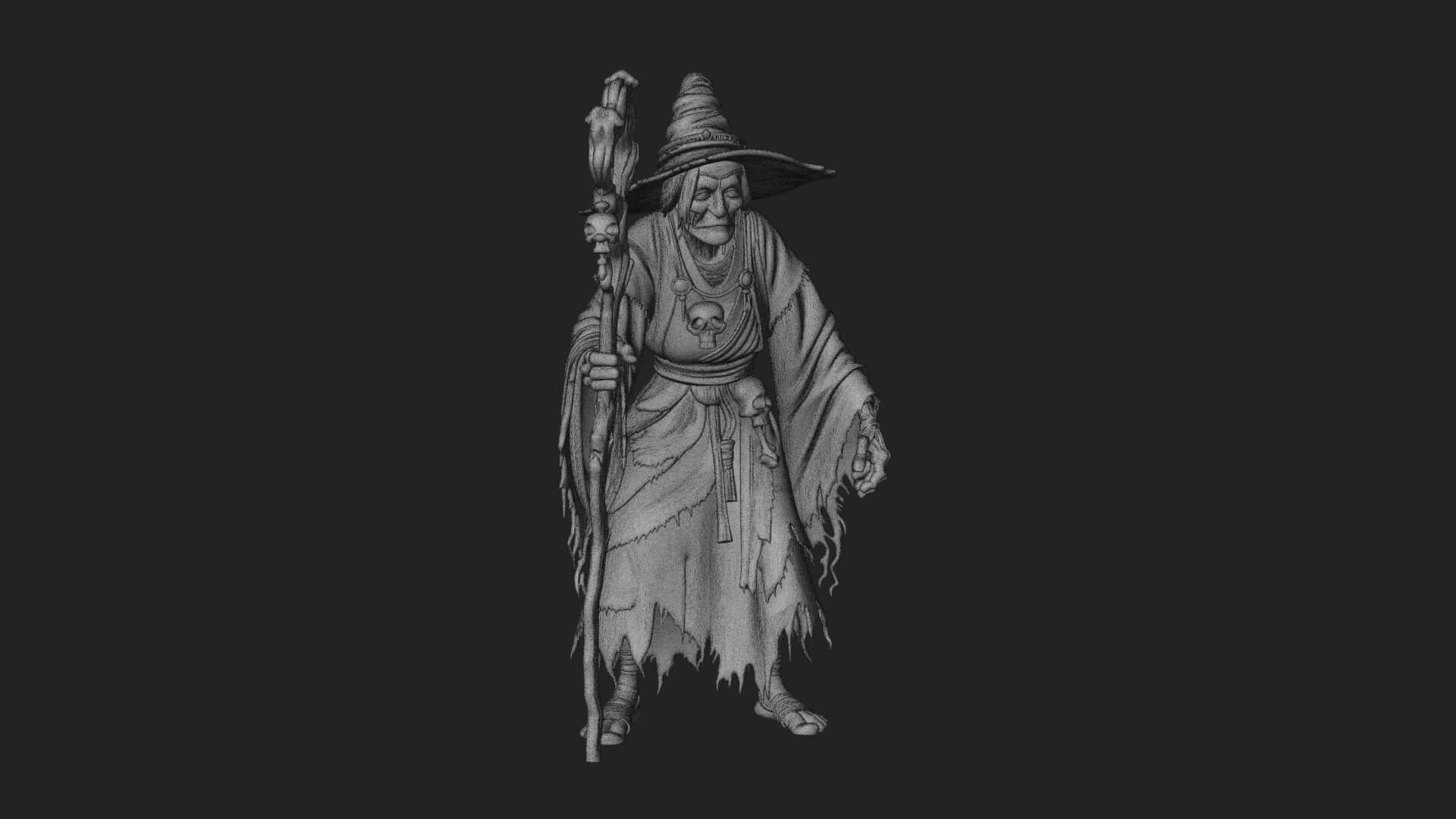Hunched Hag Sorcerer Statue Design 5 3D Print Model 3D Model