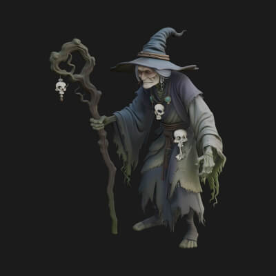 Hunched Hag Sorcerer Statue Design 5 3D Print Model